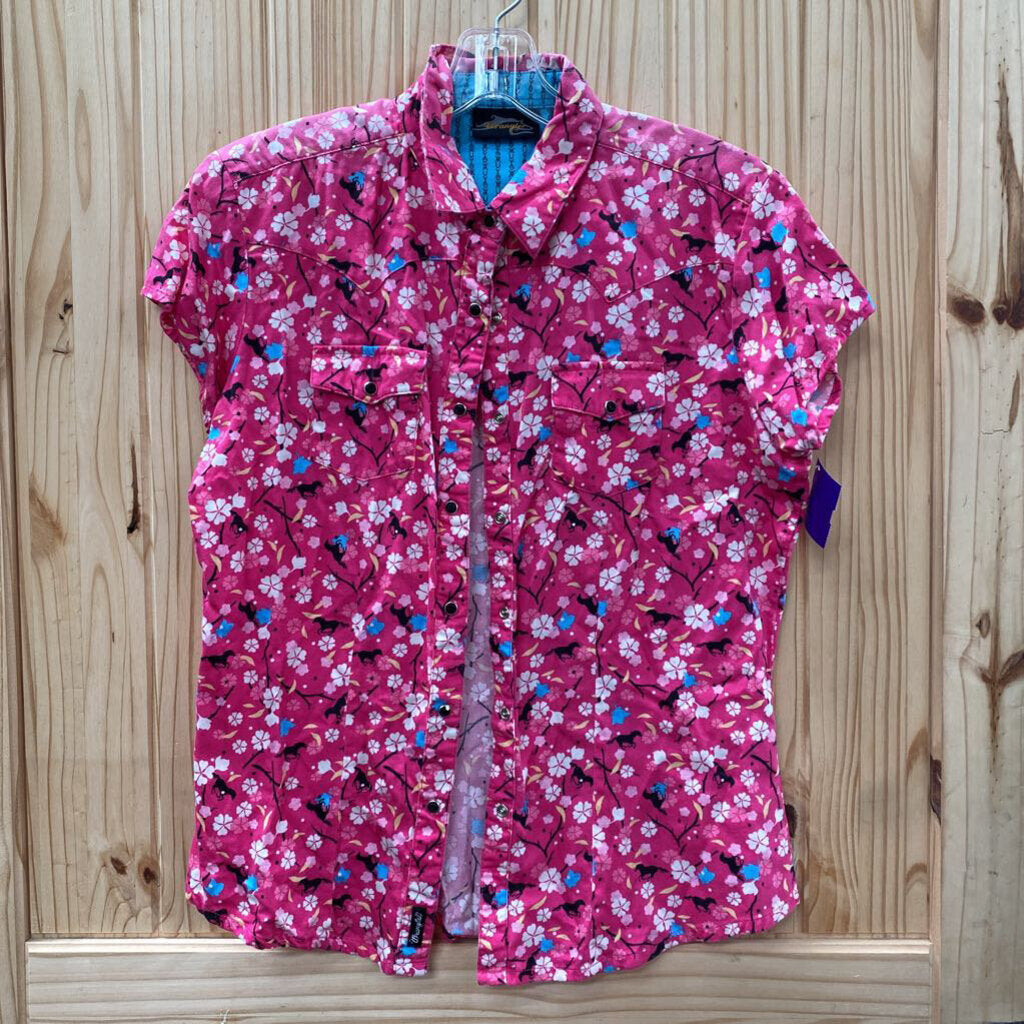 WOMENS WRANGLER PINK FLORAL SNAP UP SHIRT M
