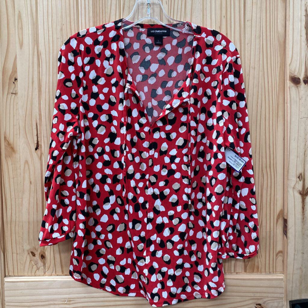 WOMENS LIZ CLAIBORNE CASUAL TOP RED/WHITE/BLK/TAN L