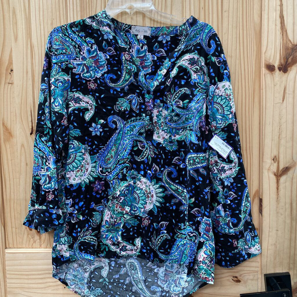 WOMENS BAILEY + CHLOE BLK PAISLEY DESIGN TOP M