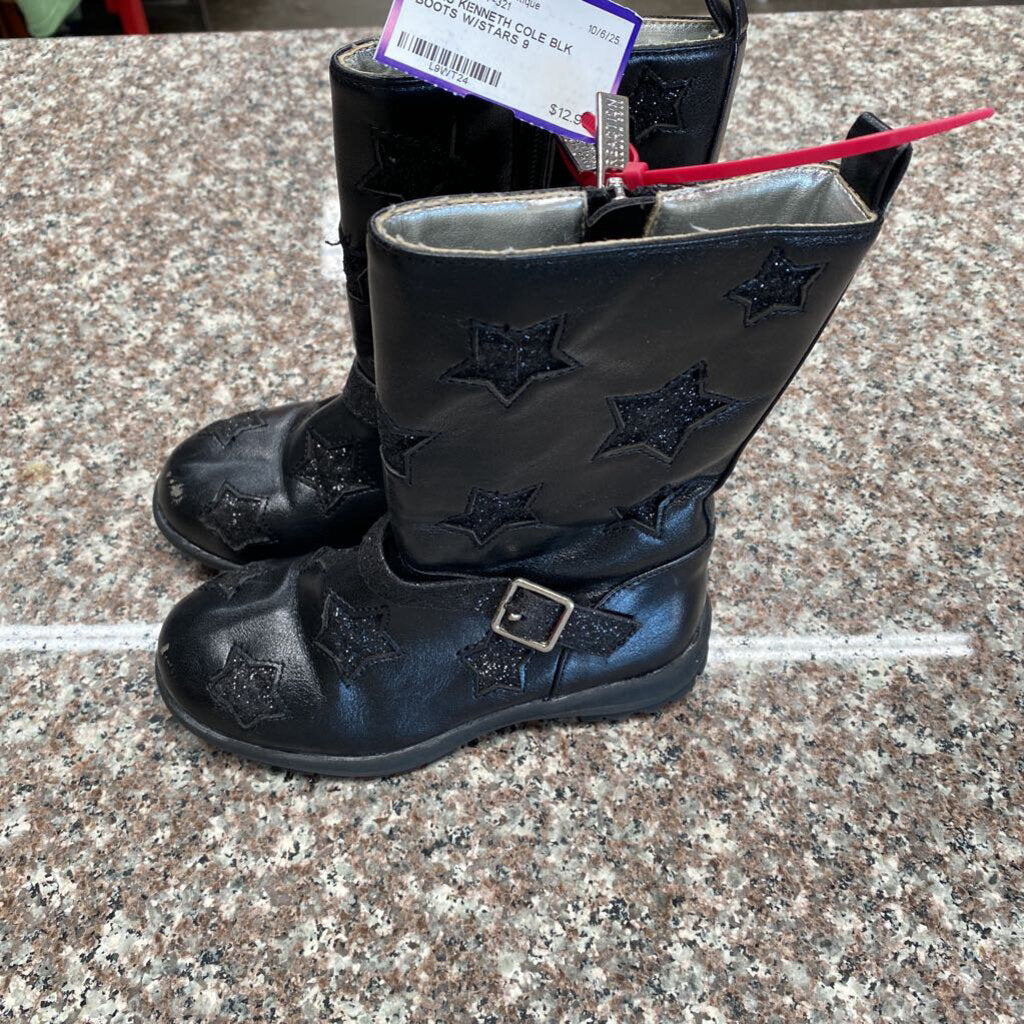 GIRLS KENNETH COLE BLK BOOTS W/STARS 9