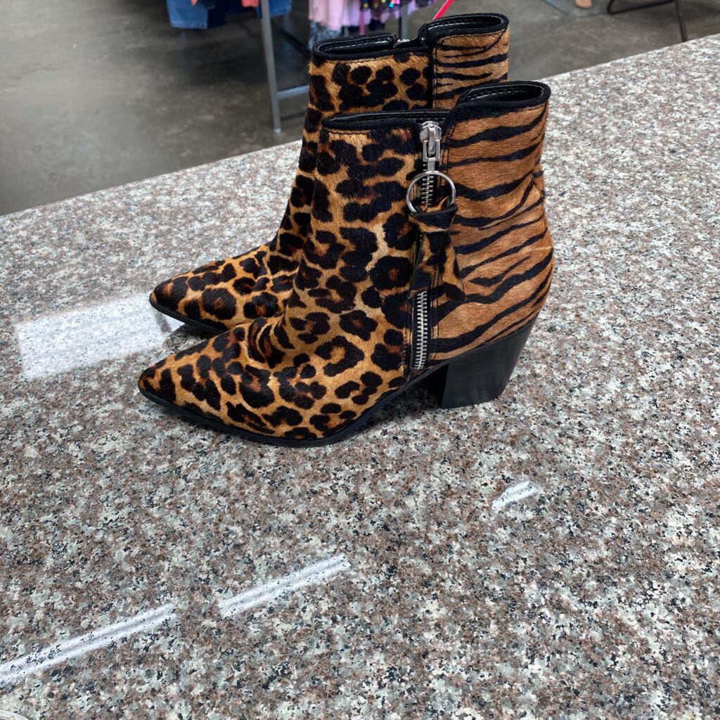 WOMENS ALDO CASUAL BOOTS LEOPARD/ZEBRA PRINT LT TAN/BLK 8