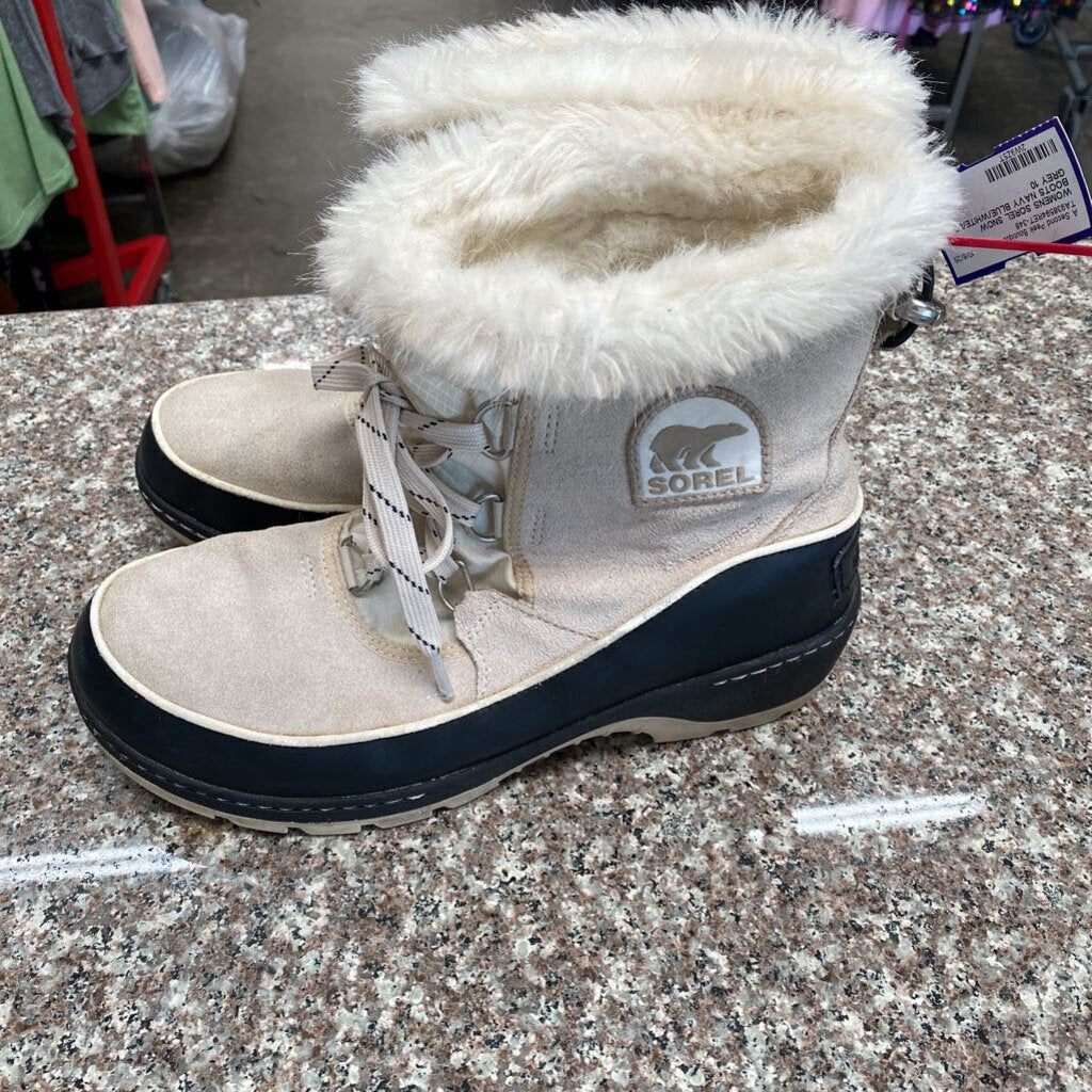 WOMENS SOREL SNOW BOOTS NAVY BLUE/WHITE/LT GREY 10