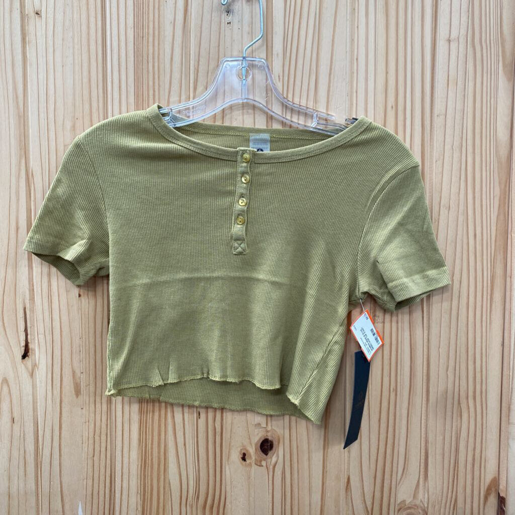 WOMENS MONO B OLIVE GREEN CROP TOP S NWT