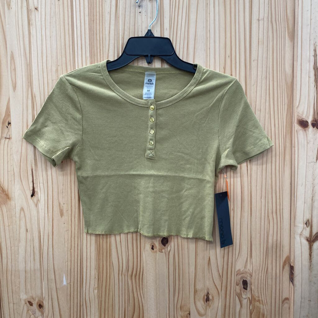 WOMENS MONO B OLIVE GREEN CROP TOP M NWT