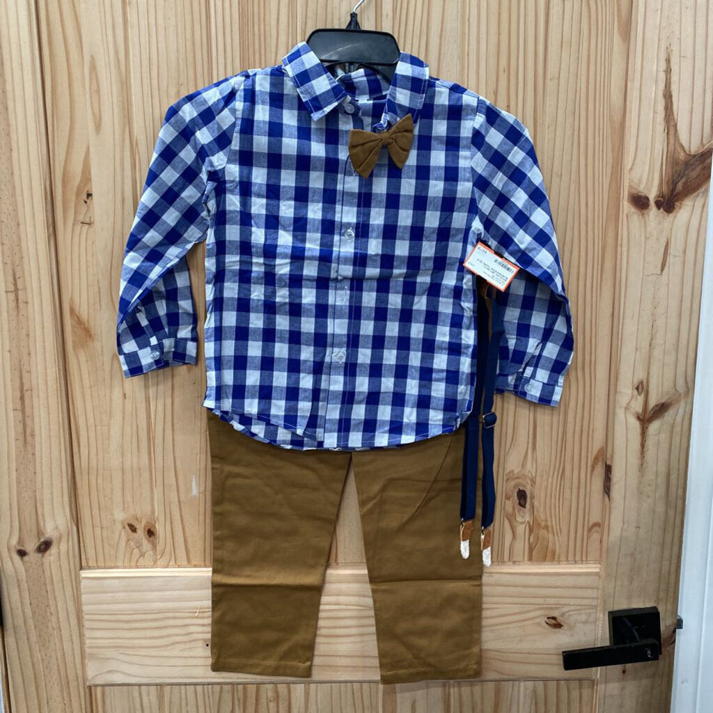 BOYS 2PC SET NAVY BLUE/WHITE/DK TAUPE 130 6