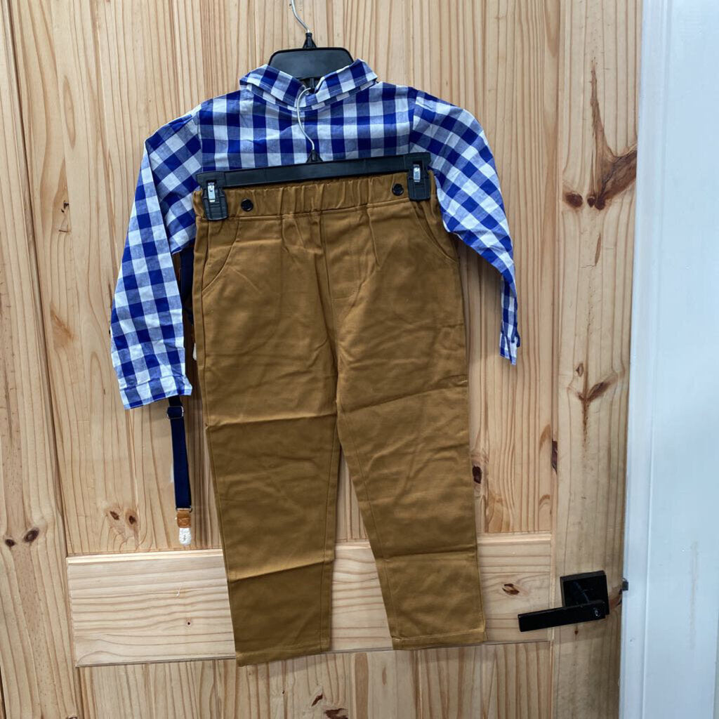 BOYS 2PC SET NAVY BLUE/WHITE/DK TAUPE 130 6