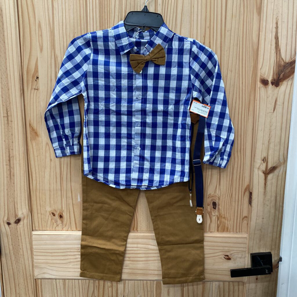 BOYS 2PC SET NAVY BLUE/WHITE/DK TAUPE 130 6