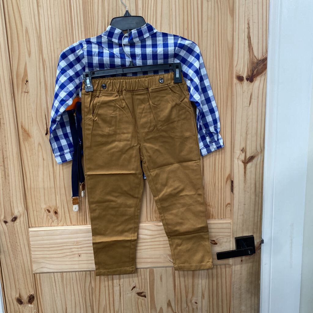 BOYS 2PC SET NAVY BLUE/WHITE/DK TAUPE 130 6