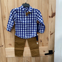 BOYS 2PC SET NAVY BLUE/WHITE/DK TAUPE 130 6