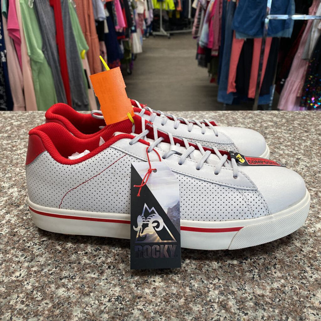 MENS ROCKY STEEL TOE RED/LT GREY SHOES 11 NWT