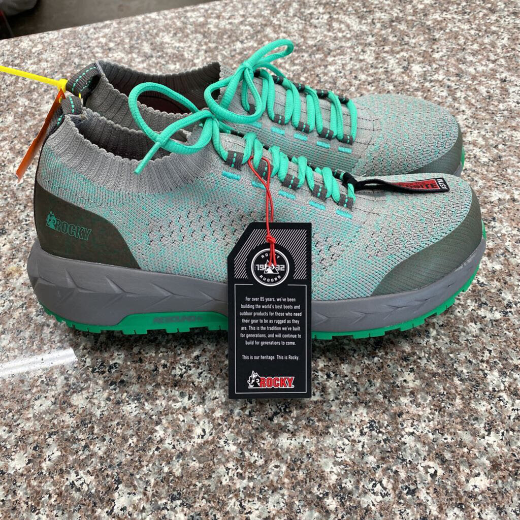 WOMENS ROCKY STEEL TOES SHOES GREY/AQUA 9.5M NWT