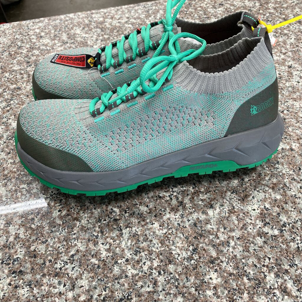 WOMENS ROCKY STEEL TOES SHOES GREY/AQUA 9.5M NWT