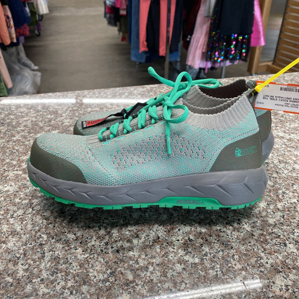 WOMENS ROCKY STEEL TOE SHOES GREY/AQUA 9M NWT