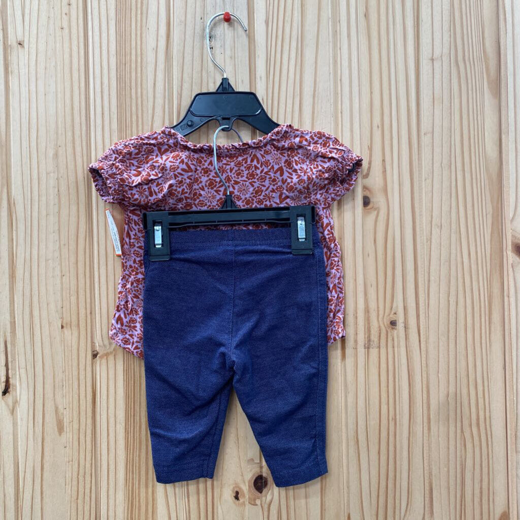 GIRLS CARTERS 2PC SET WINE/DENIM 6M