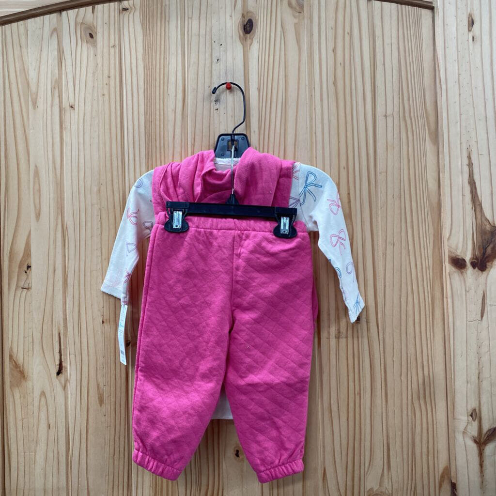 GIRLS CARTERS 3PC SET PINK/IVORY W/RIBBONS 9M