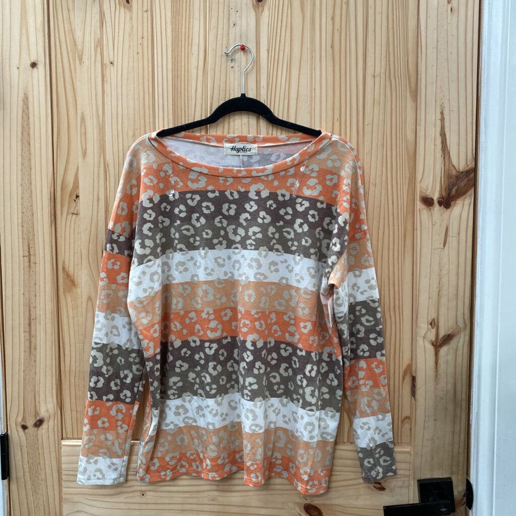 WOMENS HAPTICS LS SHIRT ORANGE/BROWN/TAN LEOPARD L