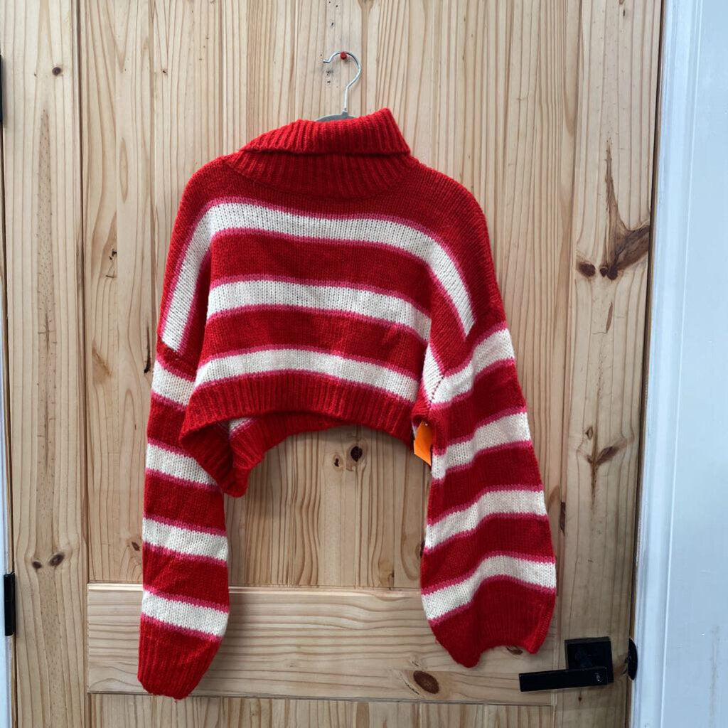 WOMENS CLOUD TEN RED/WHITE CROP TOP SWEATER M