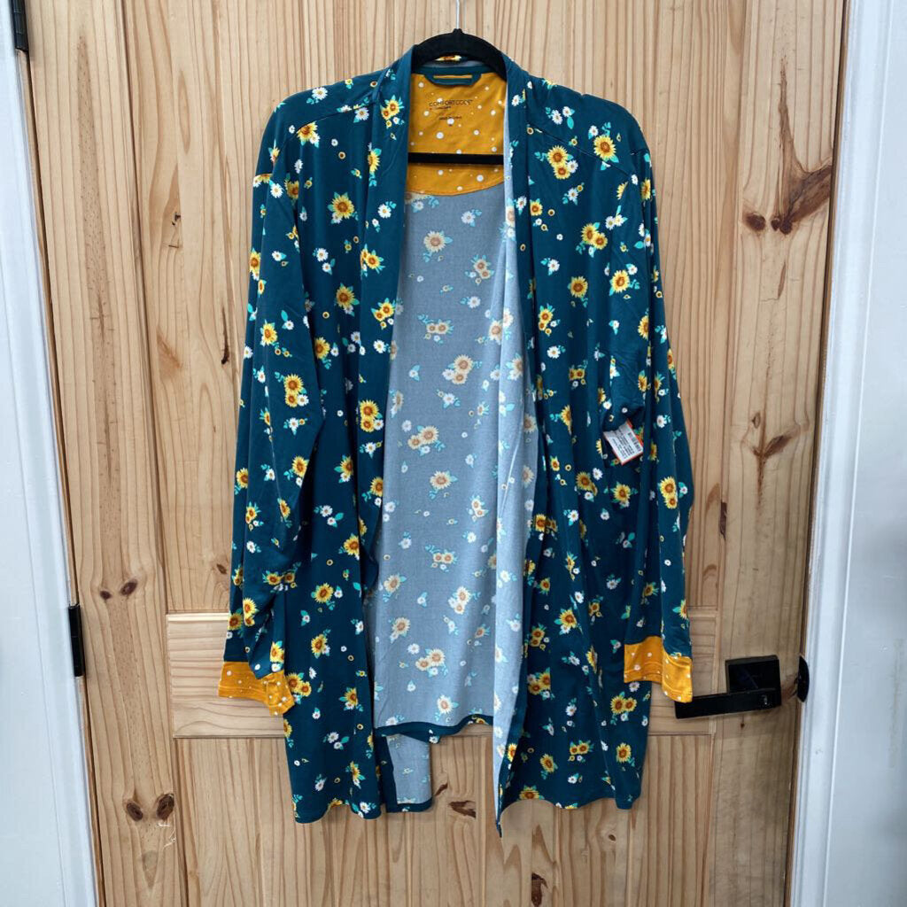 WOMENS COMFORT CODE GREEN CARDIGAN W/SUNFLOWERS 3X NWOT