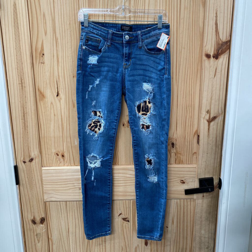 WOMENS JUDY BLUE DENIM/LEOPARD JEANS 3