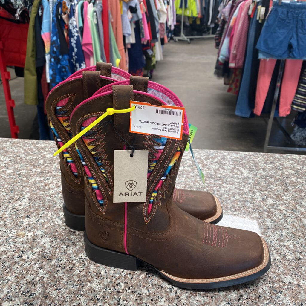 GIRLS ARIAT BROWN BOOTS 2 NWT