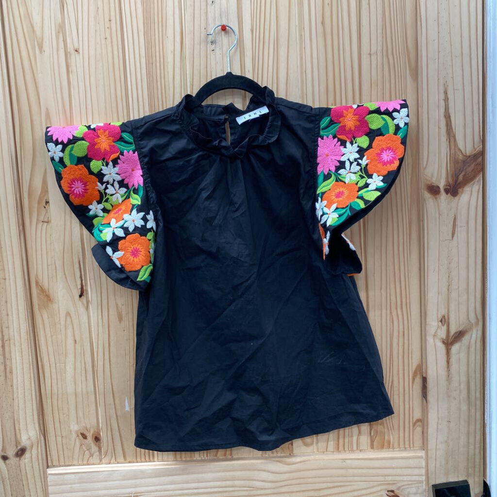 WOMENS THML BLK FLORAL CASUAL TOP S