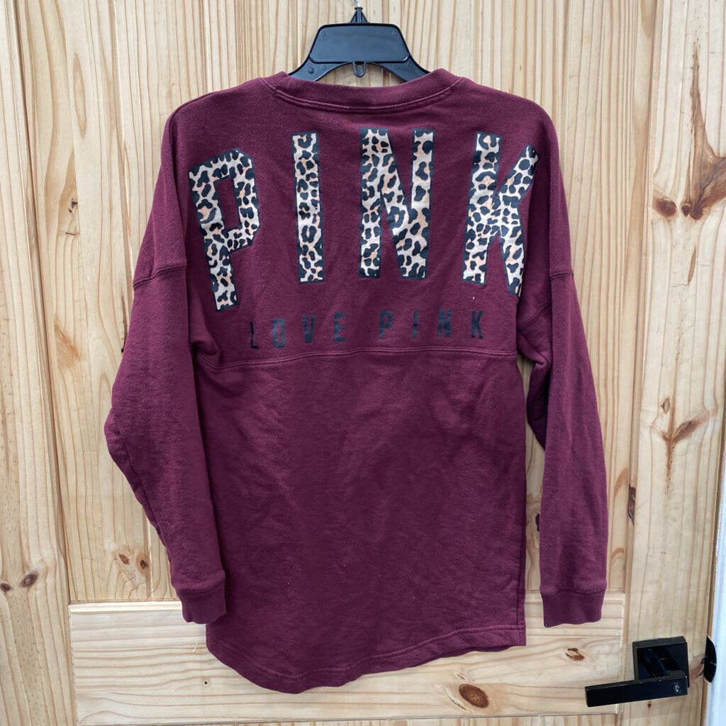 WOMENS VS PINK MAROON/LEOPARD SWEATSHIRT XS