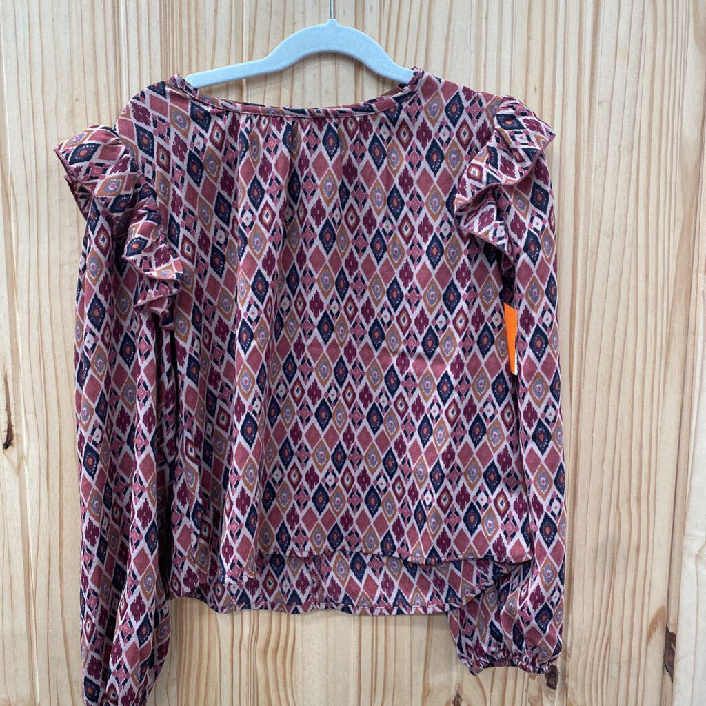 GIRLS EVSIE CASUAL TOP MAUVE/WINE/BLK S 6 NWT