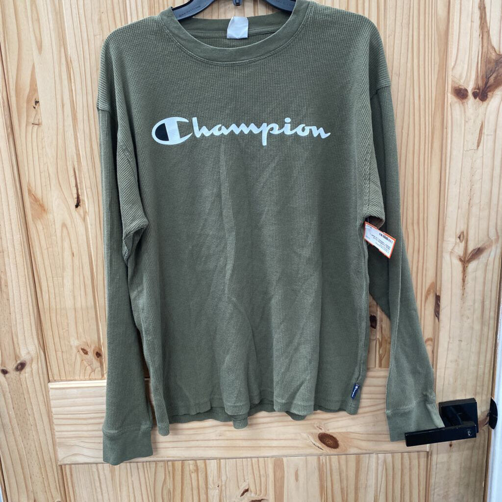 MENS CHAMPION OLIVE GREEN THERMAL LS SHIRT L