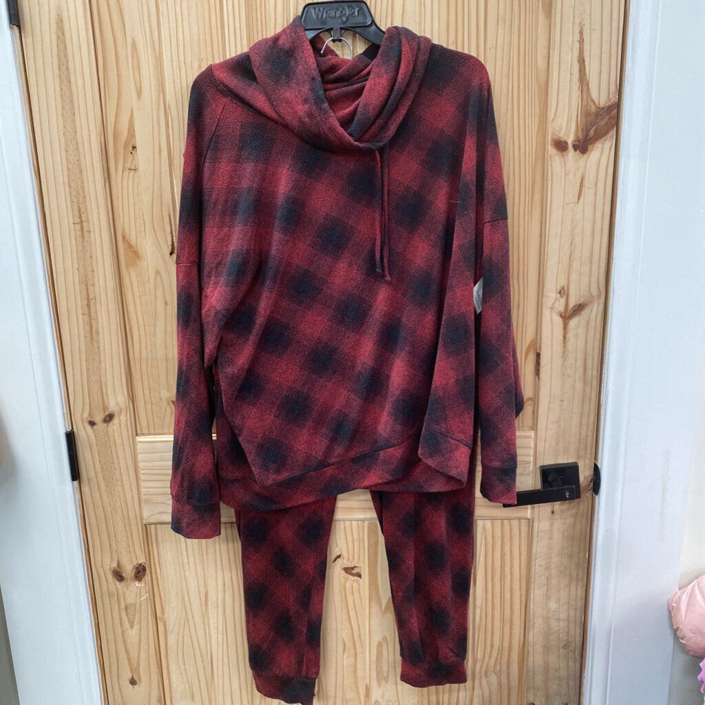 WOMENS MAURICES 2PC SET WINE/BLK 2X