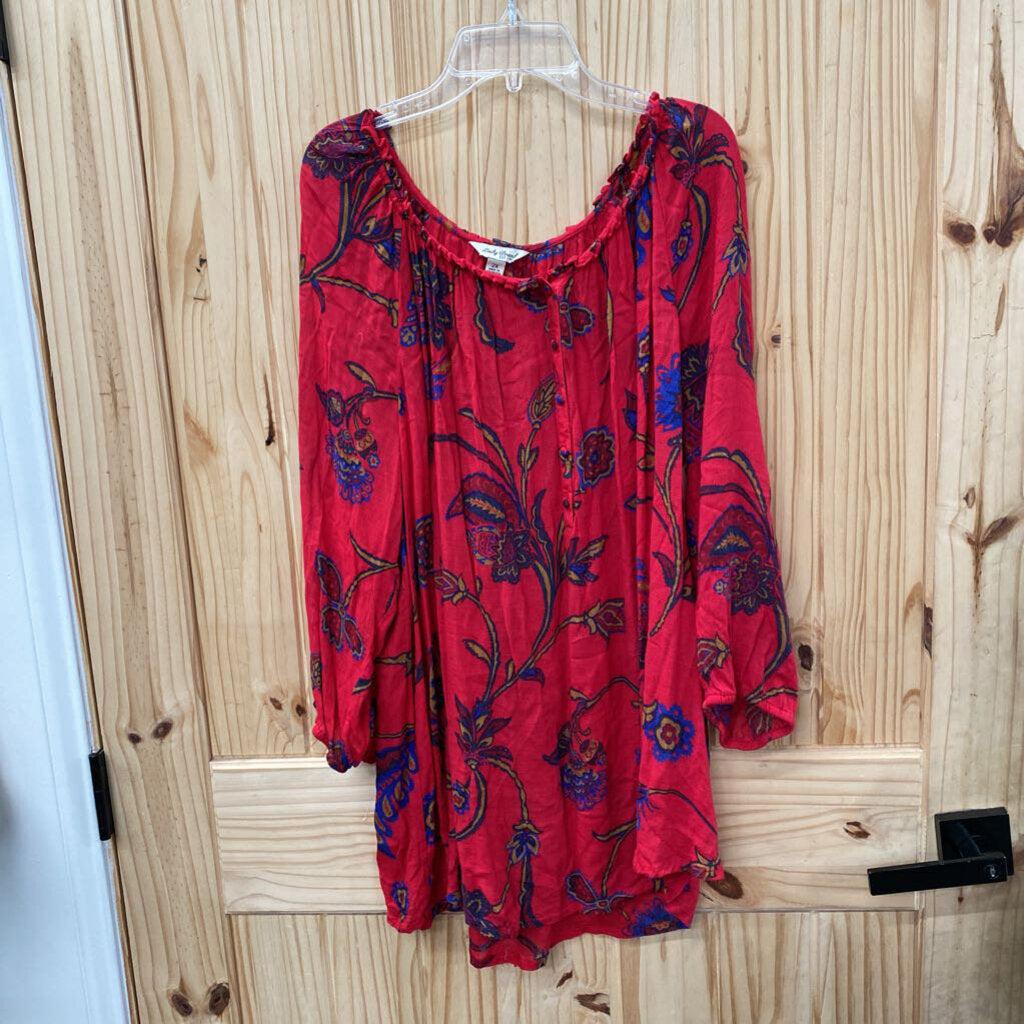 WOMENS LUCKY BRAND CASUAL TOP RED 2X