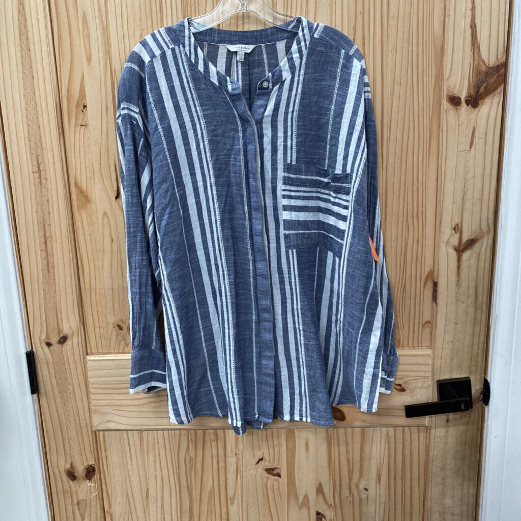 WOMENS LUCKY BR AND CASUAL TOP LINEN/WHITE 2X