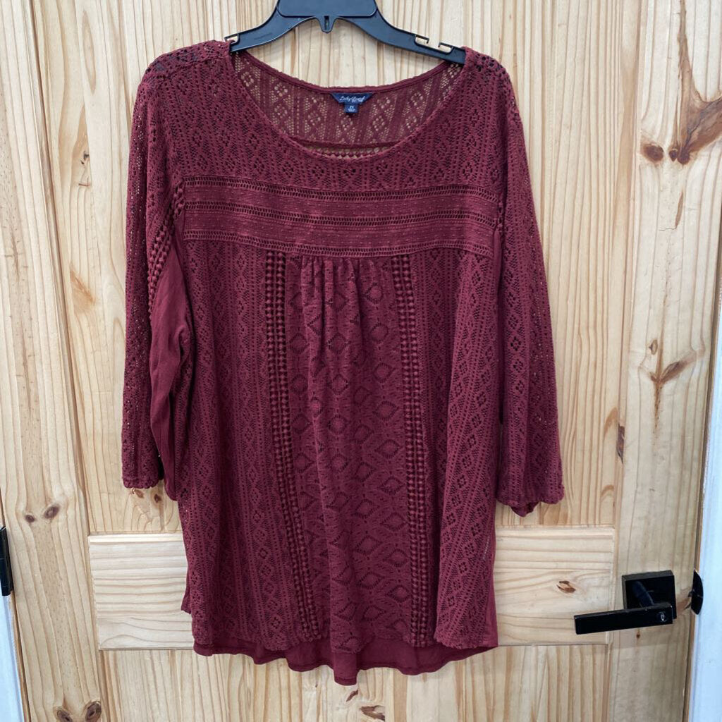 WOMENS LUCKY BRAND CASUAL TOP WINE 2X