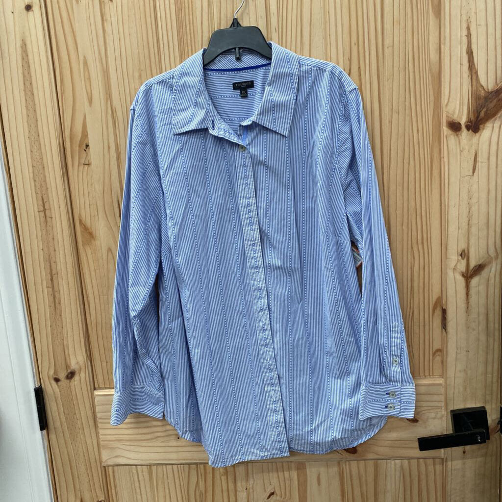 WOMENS TALBOYTS LS BUTTON UP SHIRT BLUE/WHITE 2X
