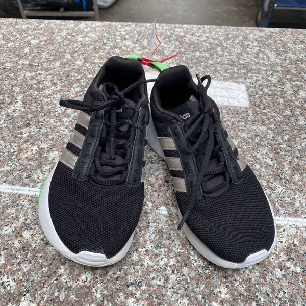 GIRLS ADIDAS CLOUDFOAM SHOES BLK/WHITE/LIME/GREEN/LILAC 3 1/2