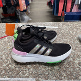 GIRLS ADIDAS CLOUDFOAM SHOES BLK/WHITE/LIME/GREEN/LILAC 3 1/2