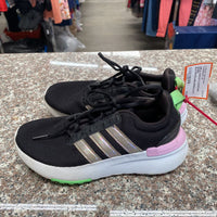 GIRLS ADIDAS CLOUDFOAM SHOES BLK/WHITE/LIME/GREEN/LILAC 3 1/2
