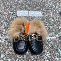 GIRLS LOAFERS W/FUR BLK