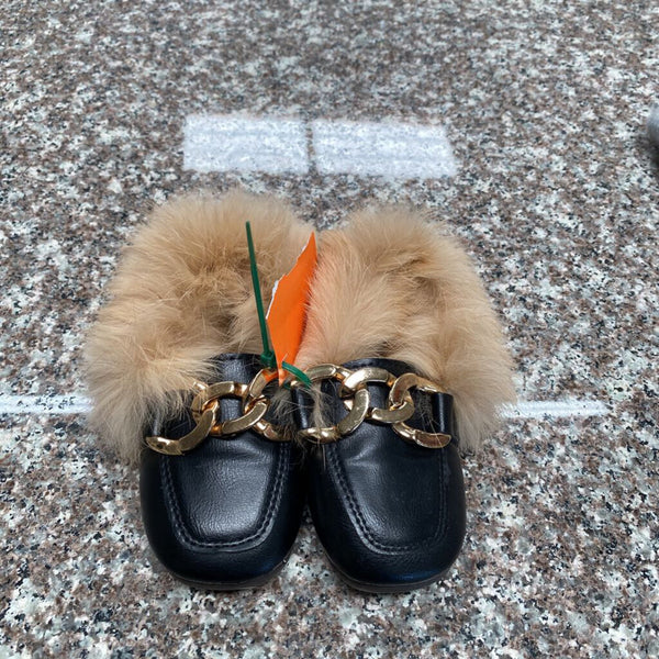 GIRLS LOAFERS W/FUR BLK