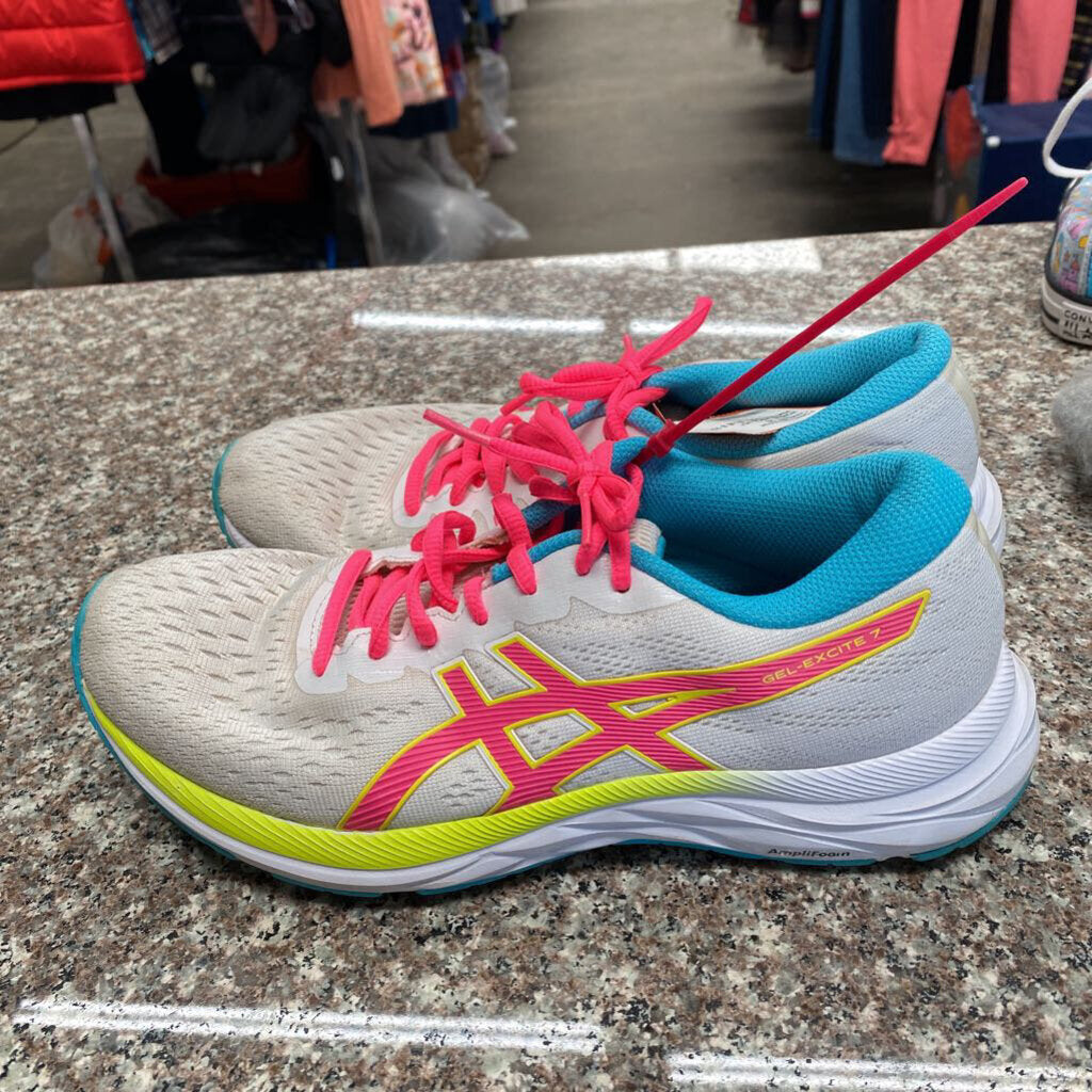 WOMENS ASICS HOT PINK/WHITE/SKY BLUE 8 1/2