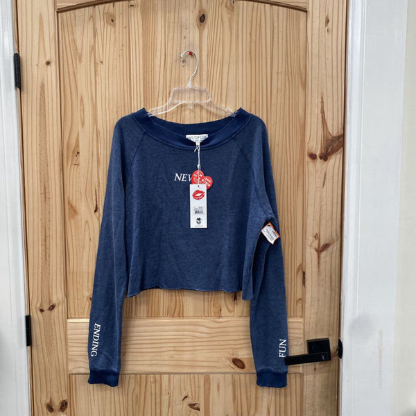 WOMENS WILD FOX BLUE SWEATER CROP TOP S NWT