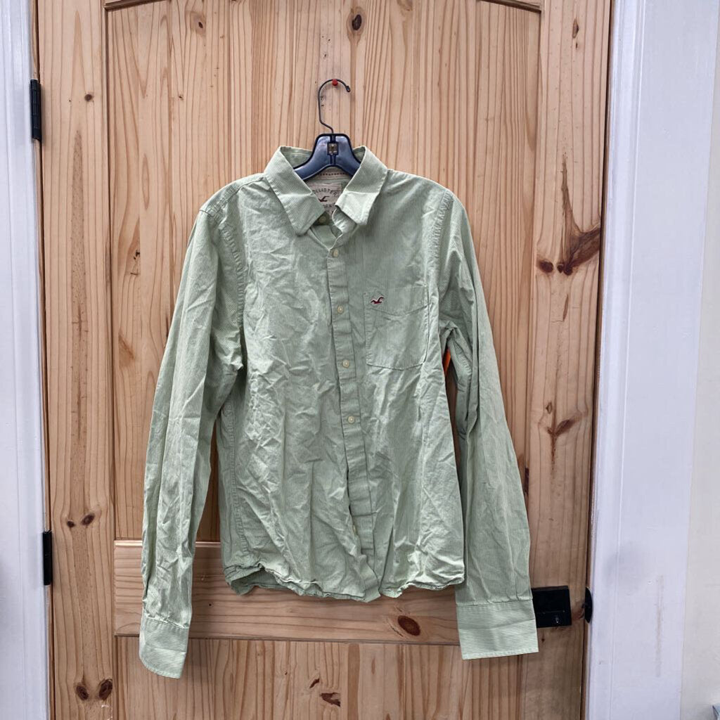 MENS HOLLISTER LT GREEN LS BUTTON UP SHIRT XL