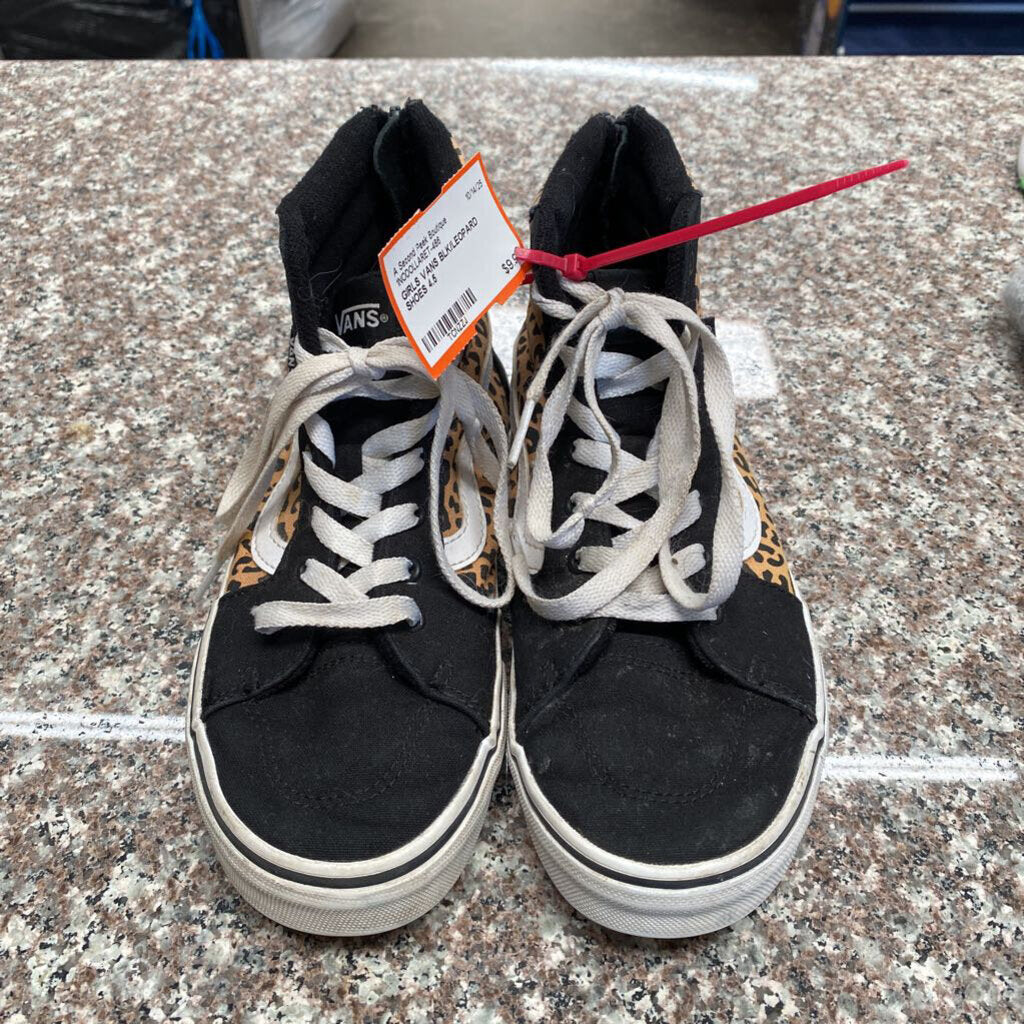 GIRLS VANS BLK/LEOPARD SHOES 4.5
