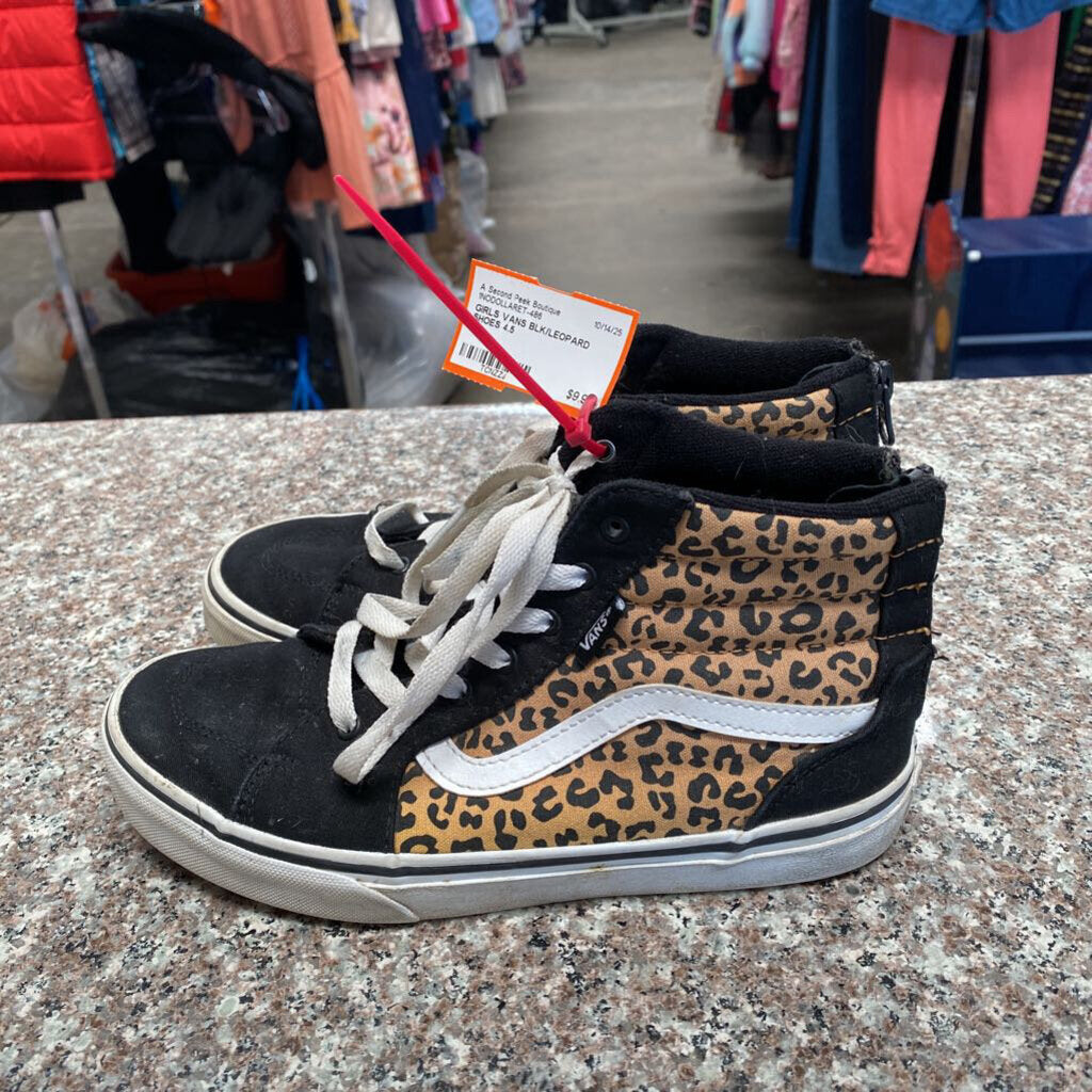 GIRLS VANS BLK/LEOPARD SHOES 4.5