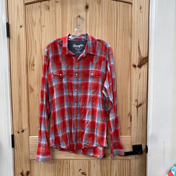 WRANGLER RETRO PLAID SNAP UP SHIRT RED/SKY BLUE/WHITE XL