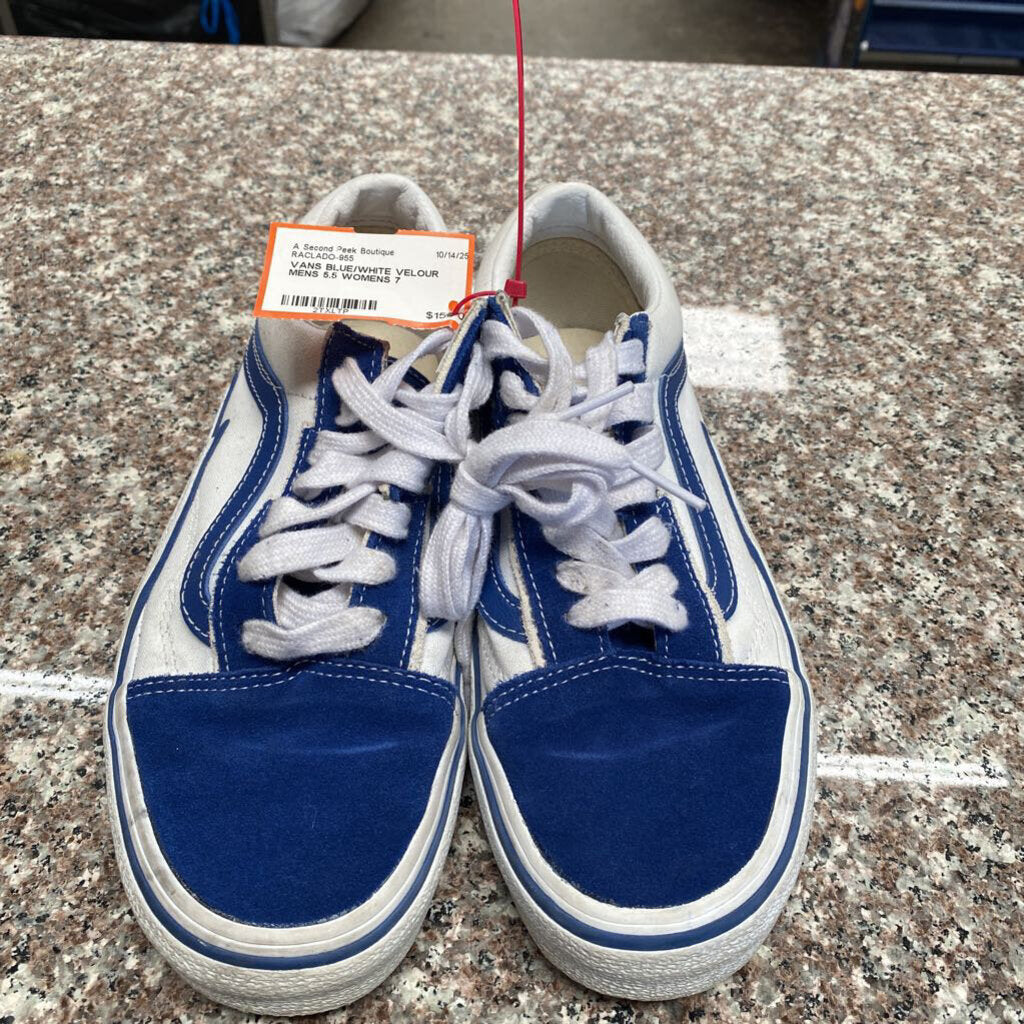 VANS BLUE/WHITE VELOUR MENS 5.5 WOMENS 7