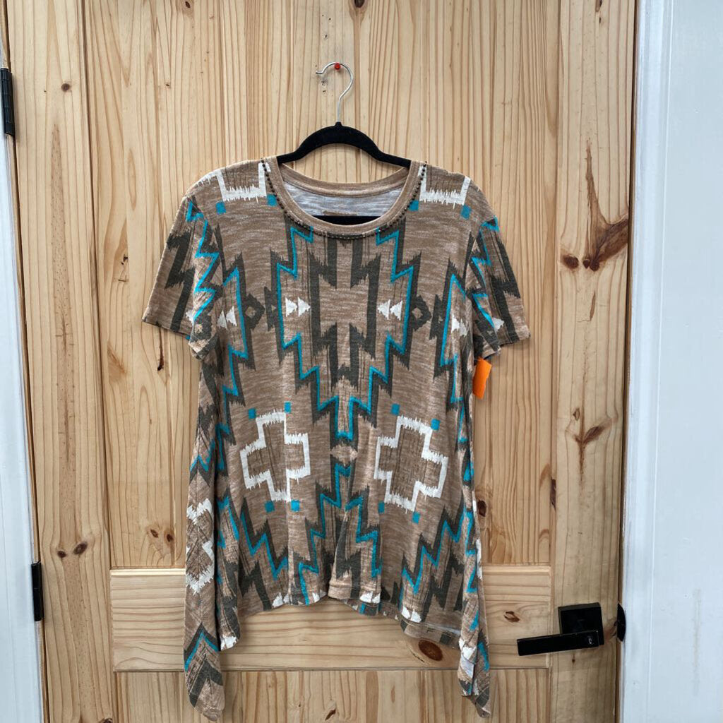 WOMENS DK TAUPE/TURQUISE TOP S