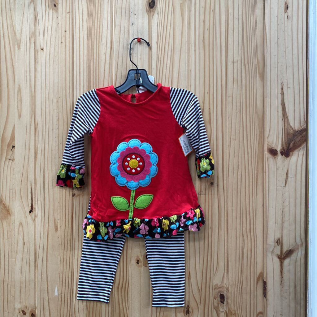 GIRLS RARE EDITIONS 2PC ET RED/WHITE/BROWN W/FLOWER 2T