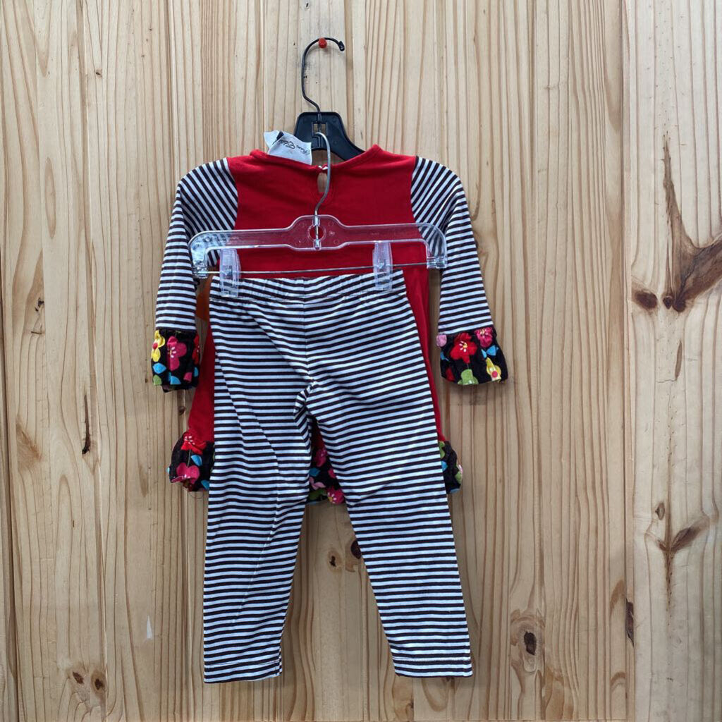 GIRLS RARE EDITIONS 2PC ET RED/WHITE/BROWN W/FLOWER 2T