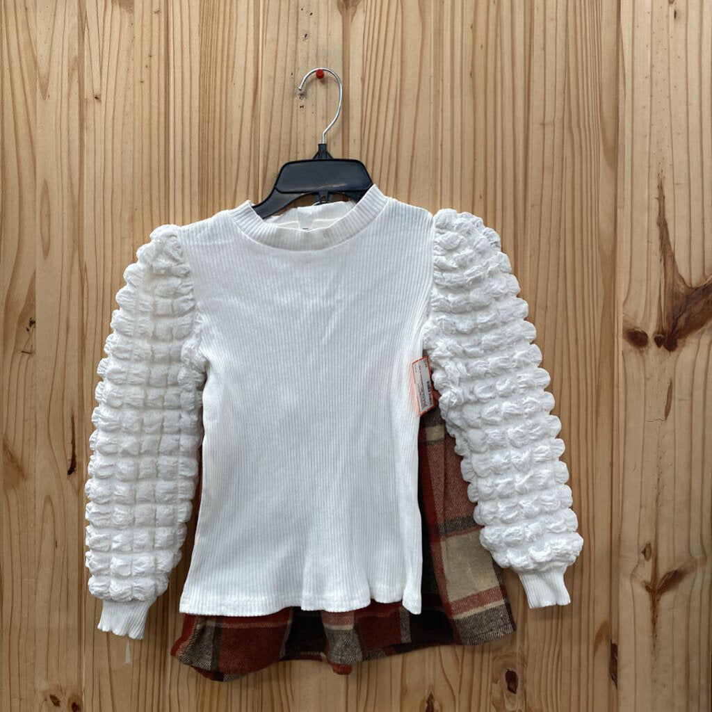 GIRLS 2PC SET WHITE/ORANGE/BROWN PLAID 7