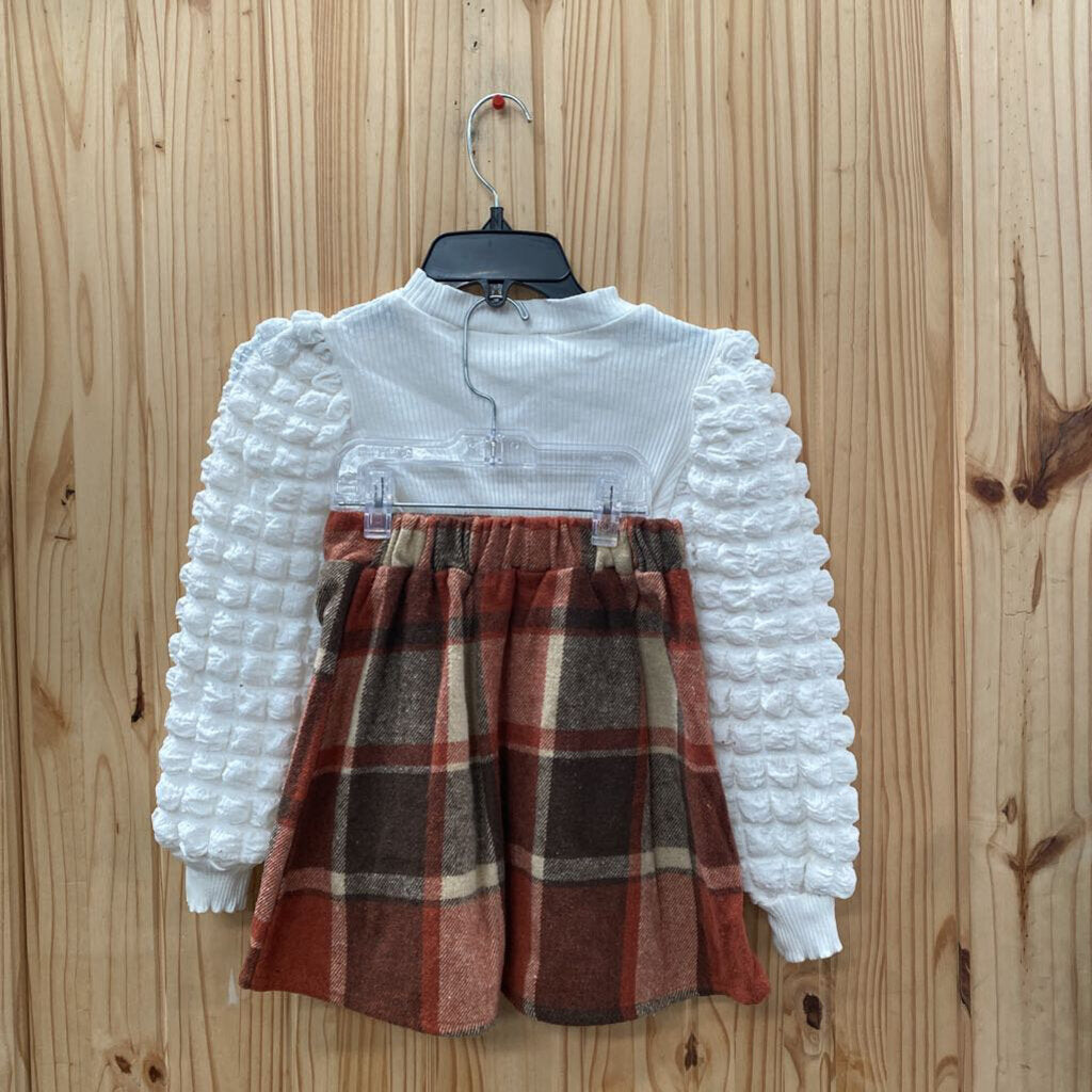 GIRLS 2PC SET WHITE/ORANGE/BROWN PLAID 7